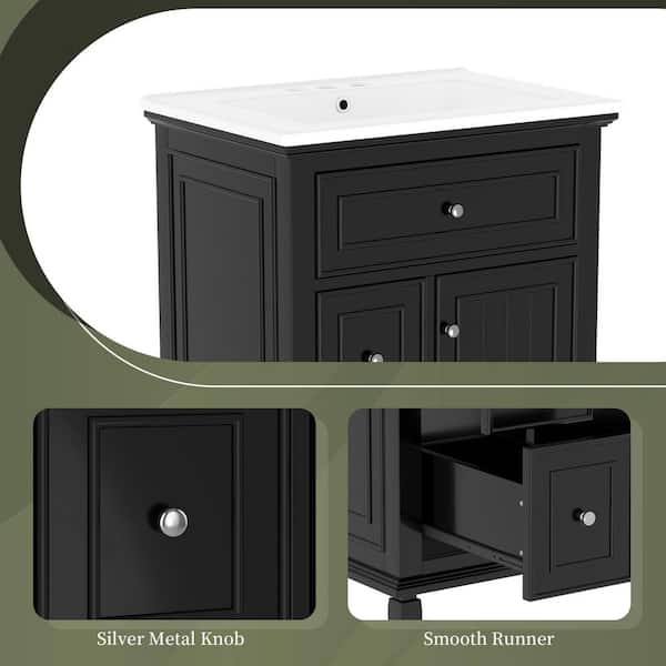 Ziyudura 24 in. Single Sink Freestanding Black Bath Vanity with