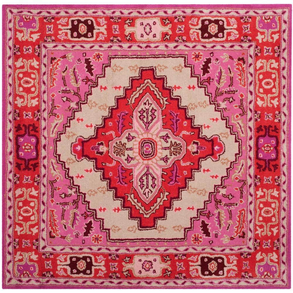 SAFAVIEH Bellagio Red Pink/Ivory 5 ft. x 5 ft. Square Border Area Rug ...