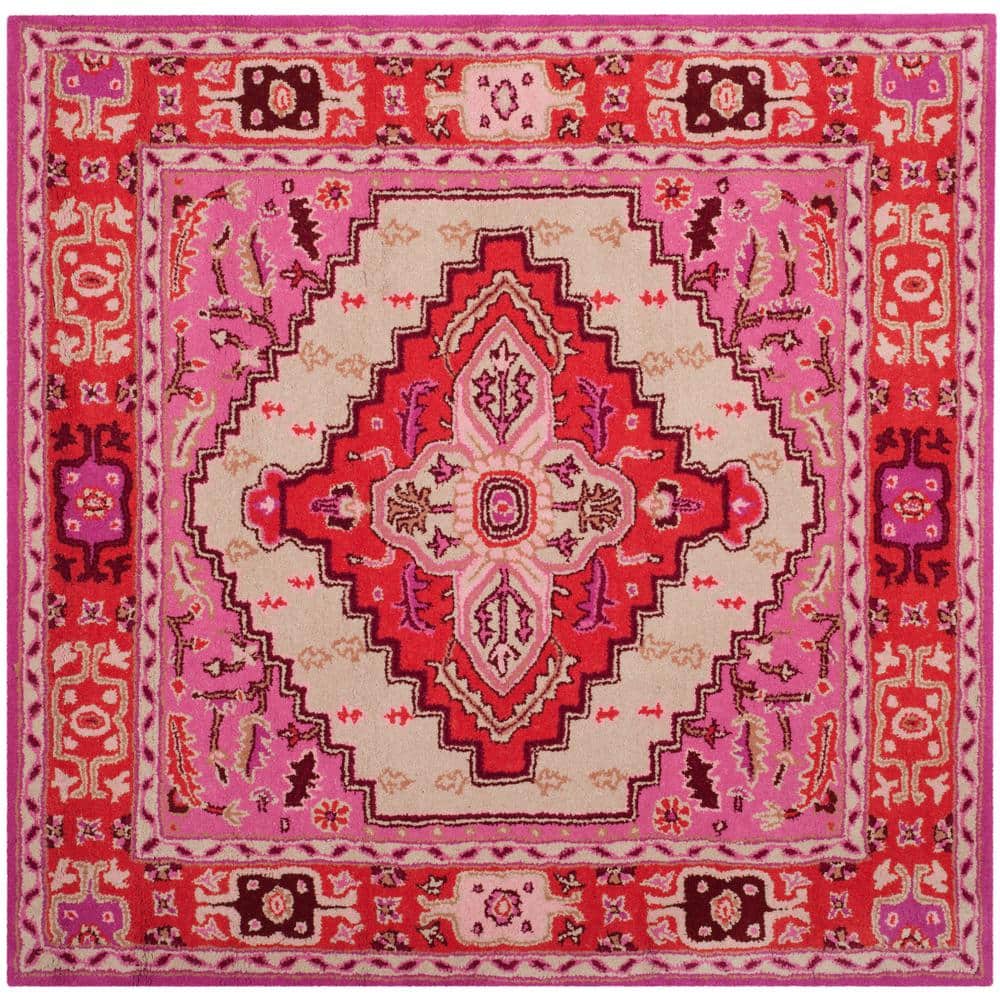 Bellagio Red Pink/Ivory 9 ft. x 9 ft. Border Floral Square Area Rug price history on PriceWatchPro