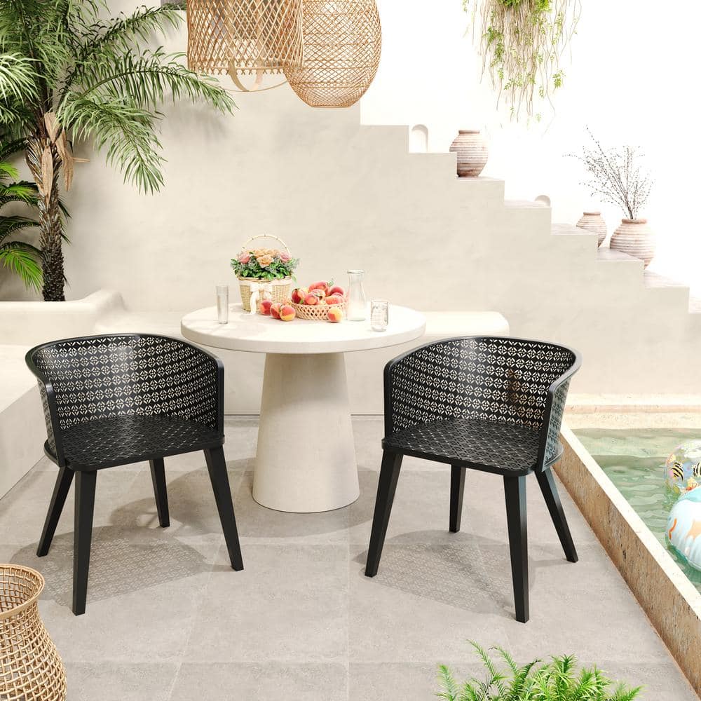 Zalean Outdoor Patio Dining Chairs, Iron Frame, Black (Set of 2) price history on PriceWatchPro