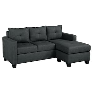 Charley 78 in. Straight Arm Textured Fabric Reversible Sectional Sofa in. Dark Gray