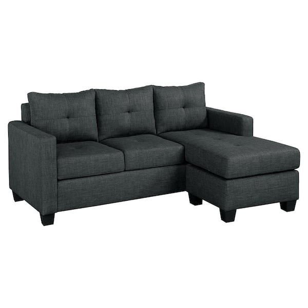 Unbranded Charley 78 in. Straight Arm Textured Fabric Reversible Sectional Sofa in. Dark Gray