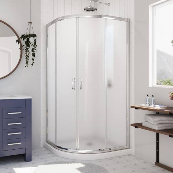DreamLine Prime 36 in. x 36 in. x 74.75 in. H Sliding Semi-Frameless Corner Shower Kit in Chrome with Shower Base in White