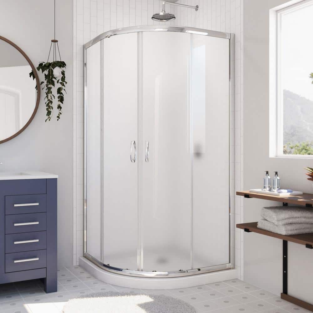 Prime 38" Frosted Glass Round Sliding Shower Enclosure