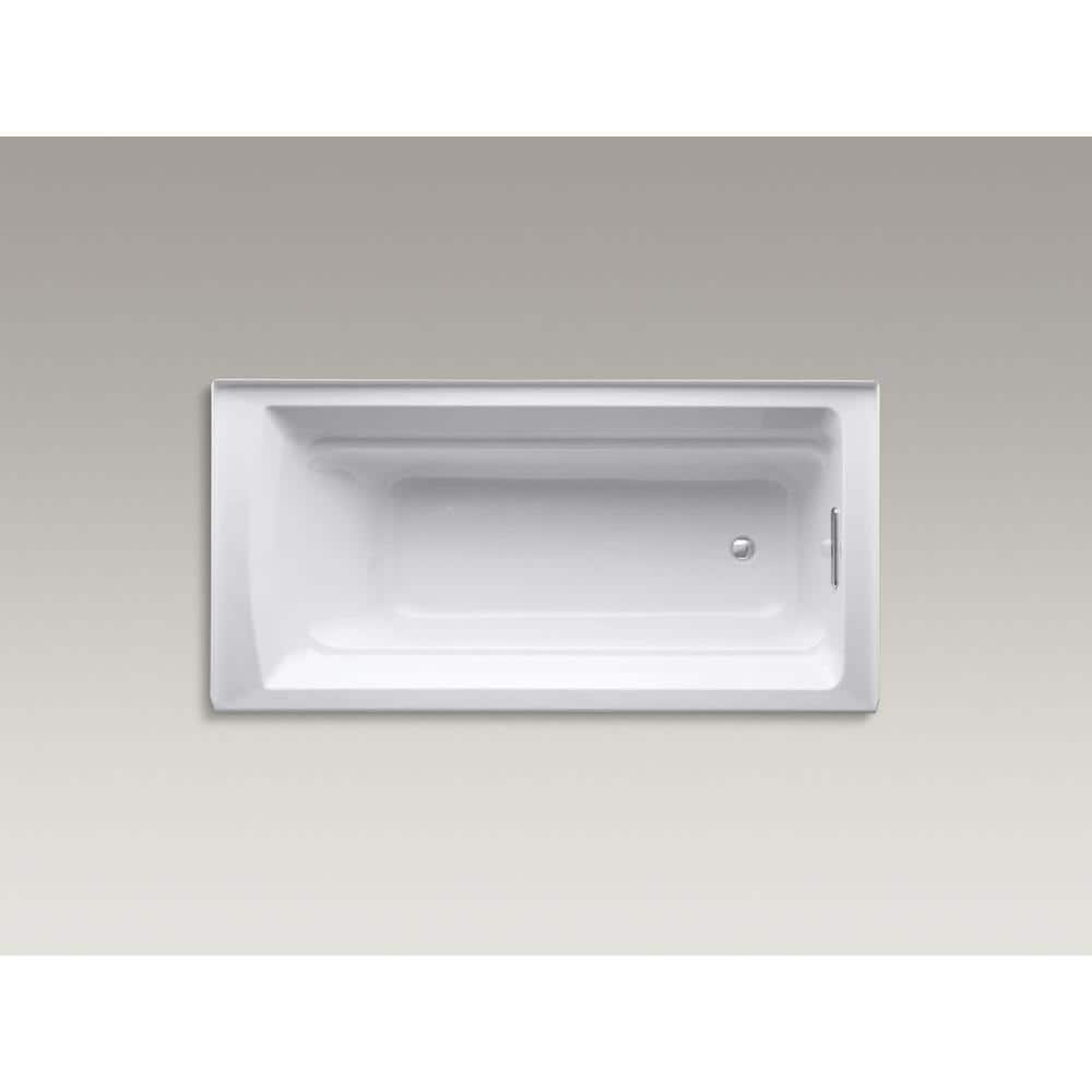 72" White Acrylic Alcove Soaking Bathtub with Right-Hand Drain