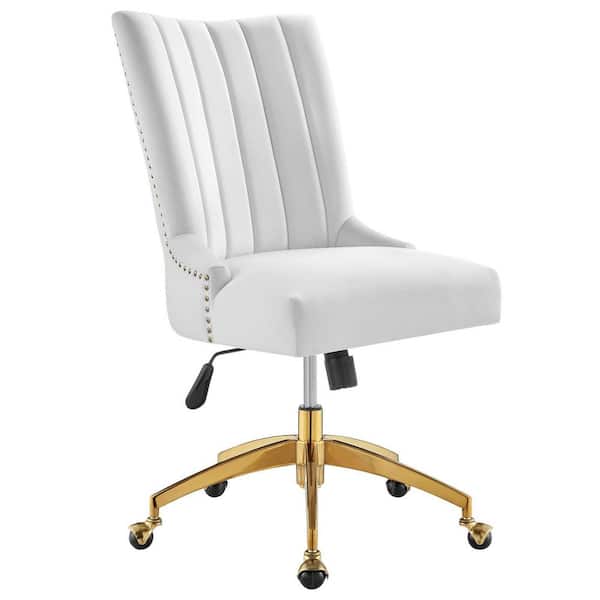 MODWAY Empower Tufted White Performance Velvet Seat Office Chair with Polished Gold Metal Base