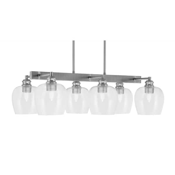Unbranded Albany 6 Light Brushed Nickel Downlight Chandelier, Linear Chandelier for the Kitchen with Clear Bubble Glass Shades