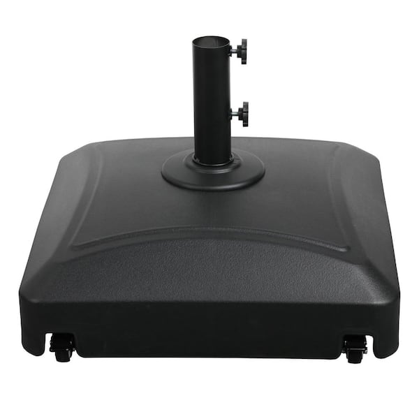 Unbranded 125lb Capacity Fillable Mobile Patio Umbrella Base in Black, Heavy Duty Square Stand w/4 Wheels, 2 Locks, 2 Knobs