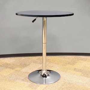 Classic 24 in. Round, Black and Chrome, MDF Wood Top, Adjustable Height Bistro Table (Seats 2)