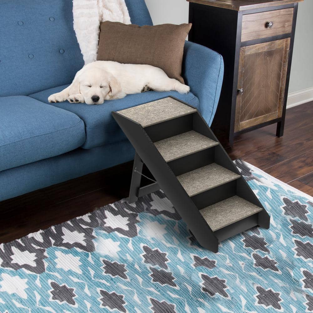 Brown 4-Step Folding Pet Stairs with Carpeted Steps