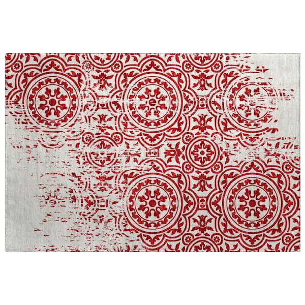 Dream Shag Premium Machine Washable Abstract ADS758 Red 3 ft. x 4 ft. Area Rug