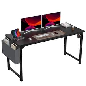 63 in. Rectangular Black Wood Computer Desk with Sidea Storage Baskets and Headphone Hook