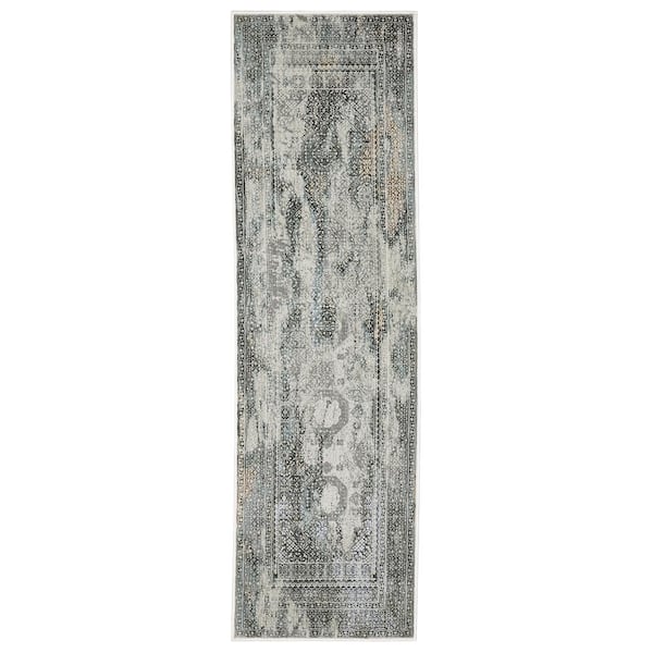 AVERLEY HOME Galleria Gray 2 ft. x 8 ft. Oriental Distressed Polyester Indoor Runner Area Rug