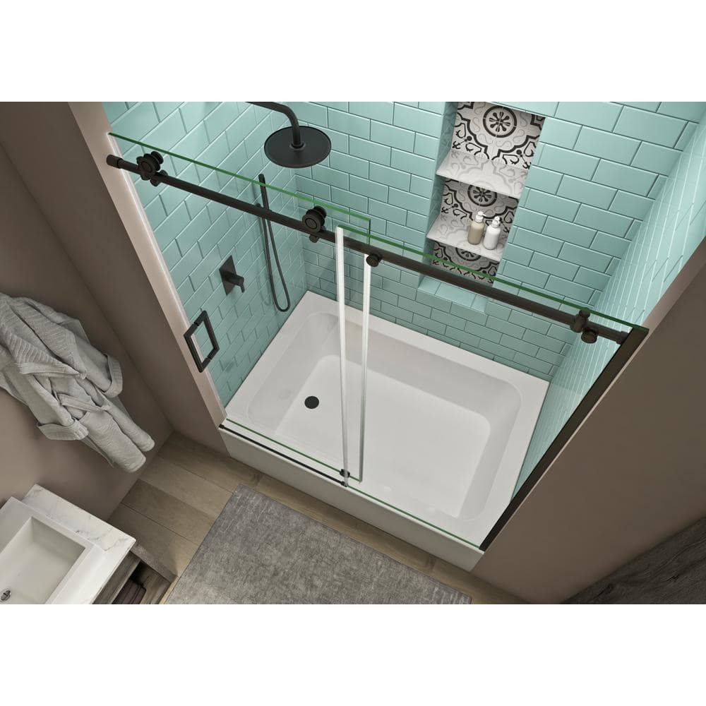 Coraline XL Matte Black Frameless Sliding Tub Door with Clear Glass