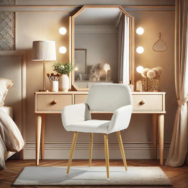 Homy Casa MAYTS Modern Makeup Vanity Chairs with High Backrest, Beige Upholstered Fabric, Natural Finish Metal Legs (Set of 2)