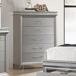 Litzler 5-Drawer Silver Chest of Drawers (54 in. H x 37.63 in. W x 17.38 in. D)