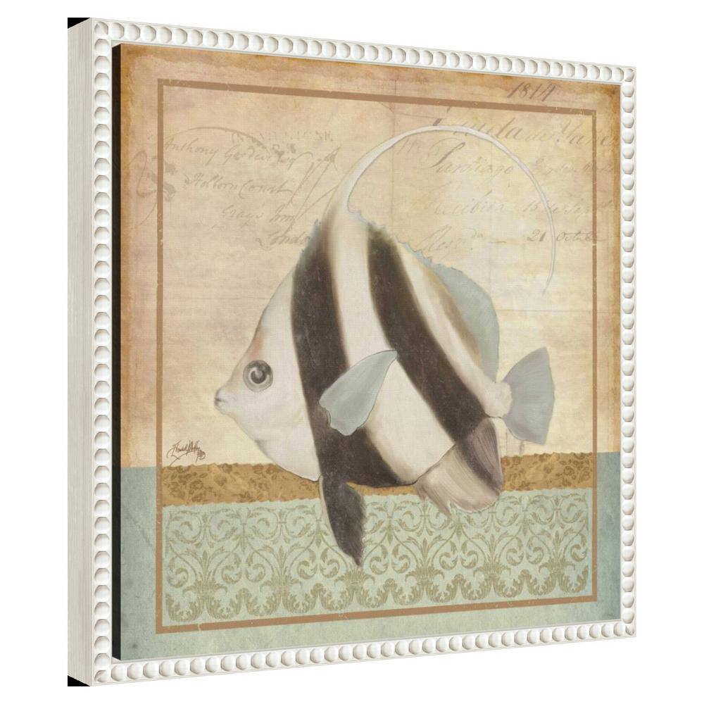 Vintage Nautical Fish Canvas Art with Beaded Frame