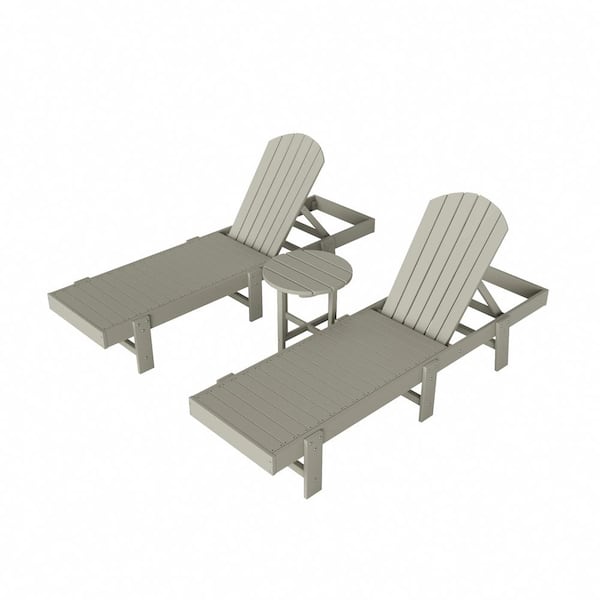 Altura 3-Piece Outdoor Patio Classic Adjustable Adirondack Backrest Chaise Lounge and 18 in. Round Side Table Set, Sand