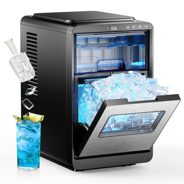 9.4 in. 30 lb. Crescent Ice Portable Countertop Ice Maker in Silver with 3-Ice Sizes, Clean Cycle, Ice Scoop