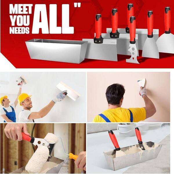 KIWDZFU 12 in. 7-Piece Stainless Steel Drywall Tool Kit Multi-Size
