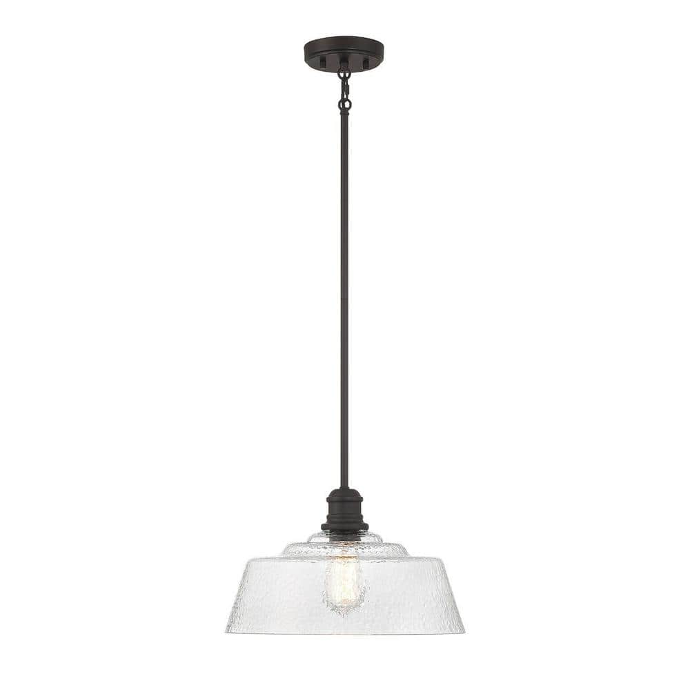 15 in. W x 8 in. H 1-Light Oil Rubbed Bronze Hanging Pendant Light with Clear Vintage Glass Shade -  Savoy House, M7023ORB