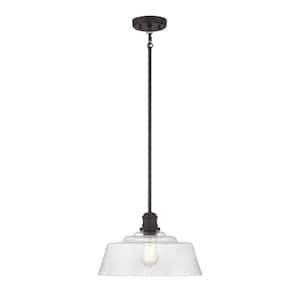 15 in. W x 8 in. H 1-Light Oil Rubbed Bronze Hanging Pendant Light with Clear Vintage Glass Shade