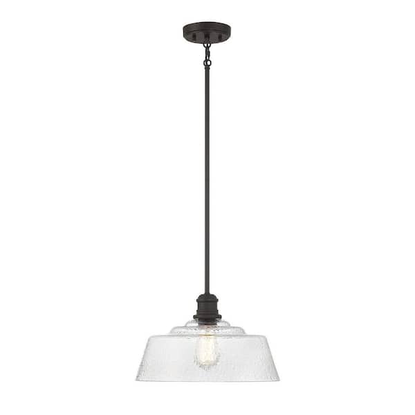 Savoy House 15 in. W x 8 in. H 1-Light Oil Rubbed Bronze Hanging Pendant Light with Clear Vintage Glass Shade