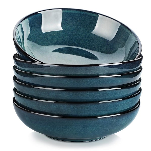 MALACASA 38 fl. oz. Green Porcelain Pasta Bowl Set Soup Bowl Set Set of 6