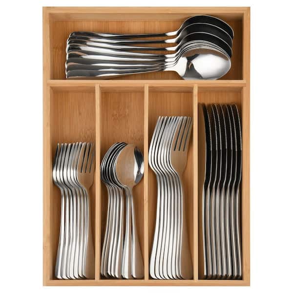 40-Piece Silver Stainless Steel Flatware Set (Service for 8), Fork Spoon Knife Set with Kitchen Essentials Organizer