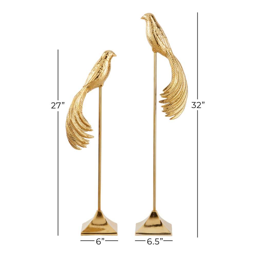 Tall Gold Aluminum Bird Sculptures Set of 2
