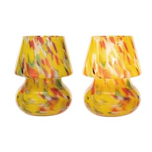 7.5 in. Multicolor Smooth Finish Round Blown Glass Table Lamp with White Linen Shade