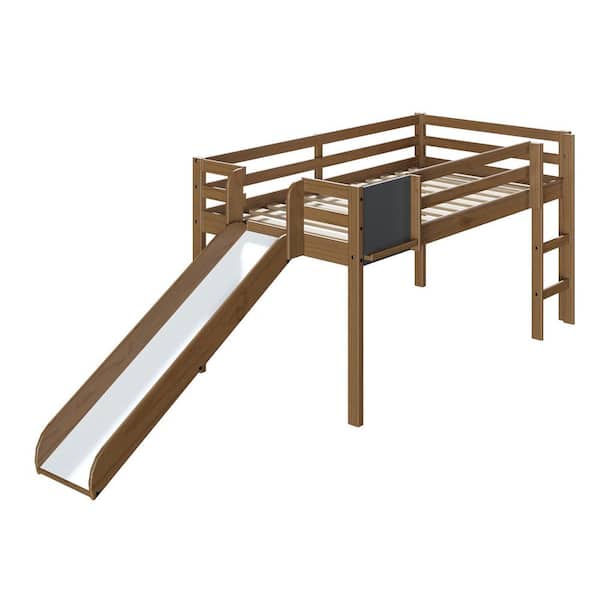HOMESTOCK Latte Loft Bed with Slide, Bed with Slide, Kids Bed with Slide, Toddler Bed with Slide, Kids Loft Bed with Slide