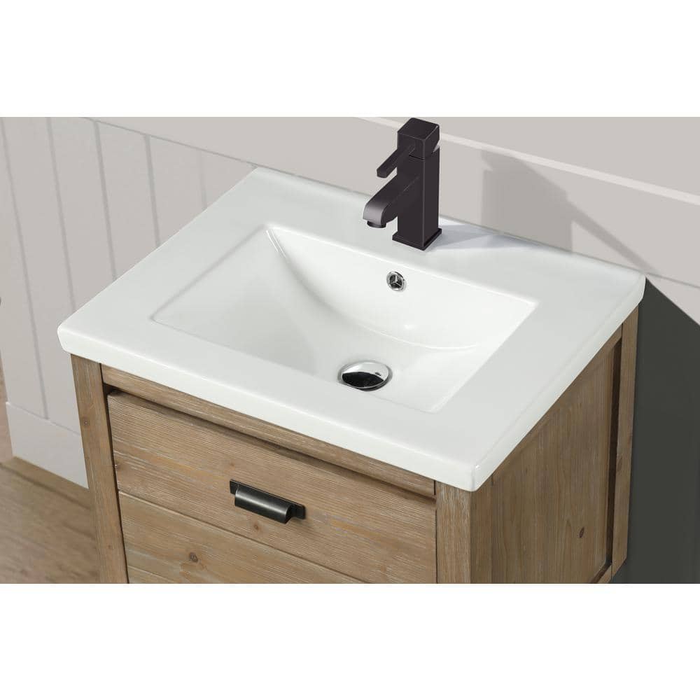 Kane 24" Weathered Fir Floating Bathroom Vanity with Ceramic Sink