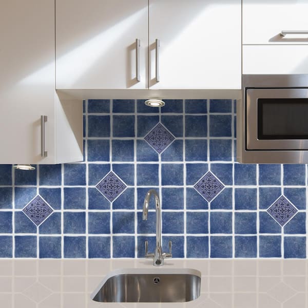 Achim Vinyl 4 In X Blue Self, Home Depot Kitchen Wall Tile