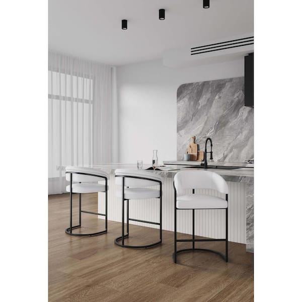 Manhattan Comfort Augusta 26.8 in. Modern White Metal Counter Stool with Faux Leather Upholstered Seat (Set of 3)