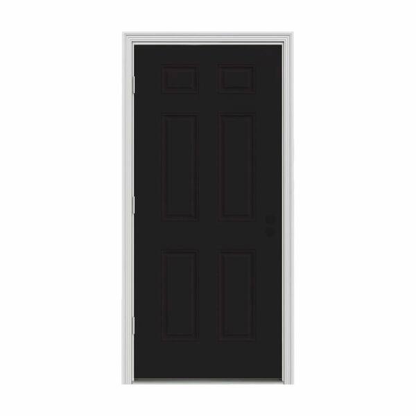 JELD-WEN 36 in. x 80 in. 6-Panel Black Painted w/ White Interior Steel Prehung Right-Hand Outswing Front Door w/Brickmould
