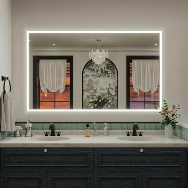 Solva 60 in. W x 36 in. H Rectangular Frameless LED Wall Bathroom Vanity Mirror with Sleek Silver Finish