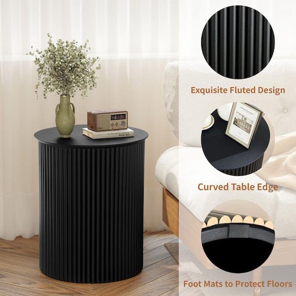 ATHMILE Black 21.65 in. H Wavy Nightstands /Side Table BLK