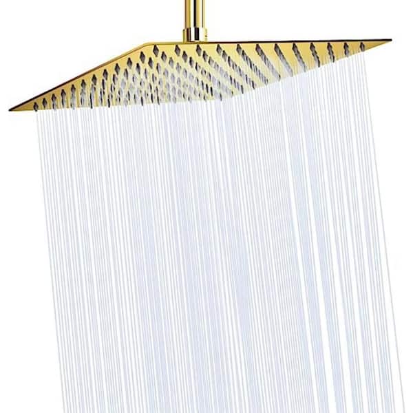 Unbranded Rain Shower head 4-Spray Patterns with 1.8 GPM 12 in. Wall Mount Rain Fixed Shower Head in Chrome Gold.