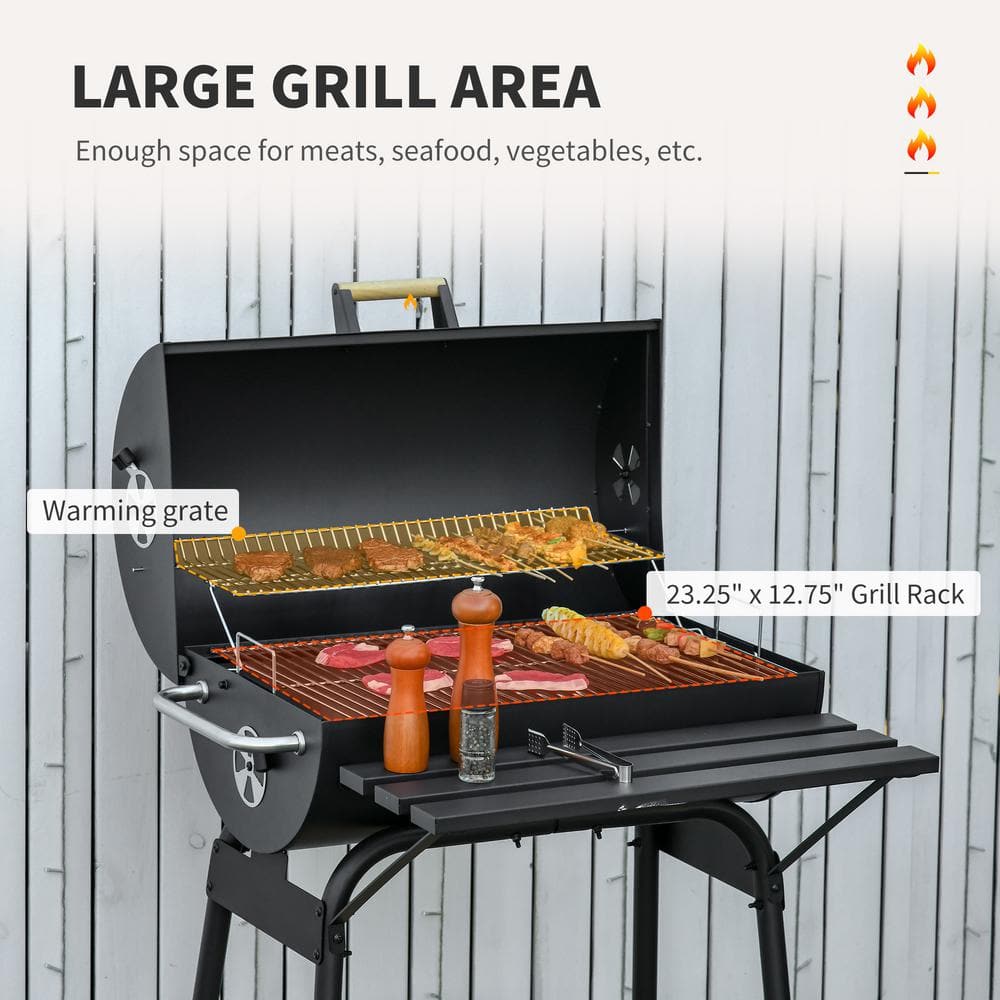 30" Black Steel Hibachi BBQ Grill with Smoker