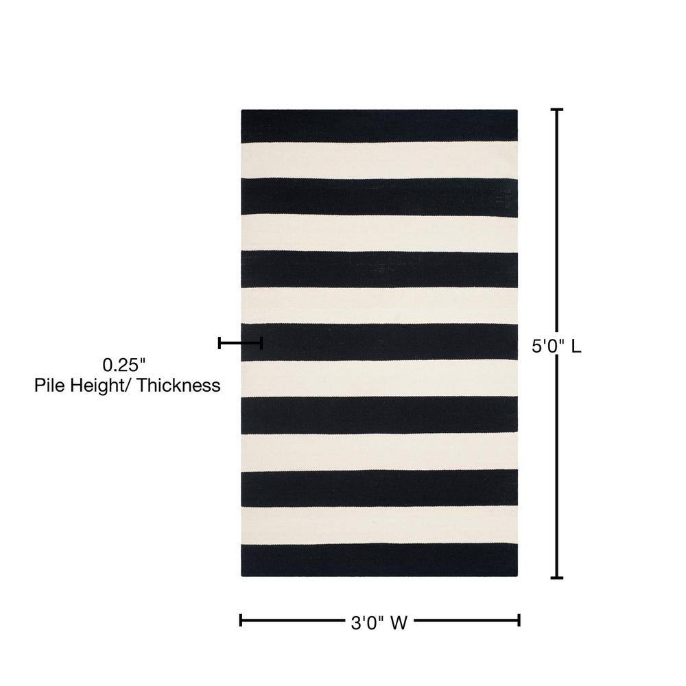 Coastal Charm Black/Ivory Cotton Stripe 3' x 5' Area Rug