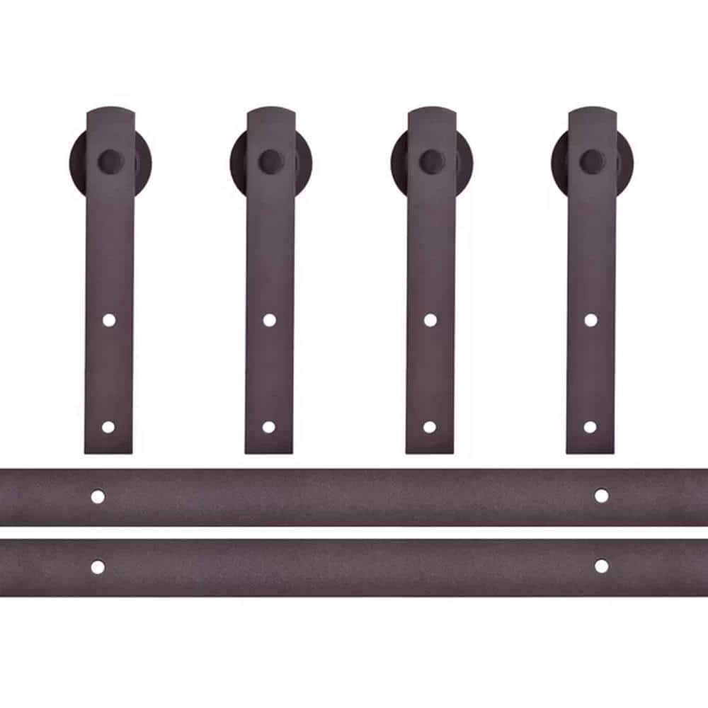 144 in. Antique Bronze Classic Straight Strap Double Track Barn Door Hardware Kit price history on PriceWatchPro