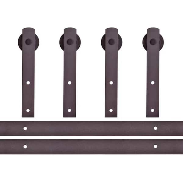CALHOME 144 in. Antique Bronze Classic Straight Strap Double Track Barn Door Hardware Kit