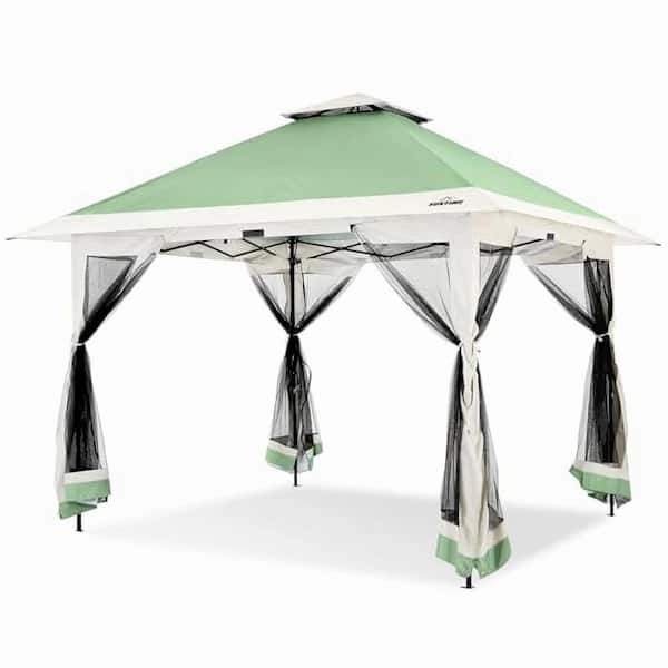 Unbranded 12 ft. x 12 ft. Light Green Pop-Up Patio Gazebo Canopy with Netting Sidewalls