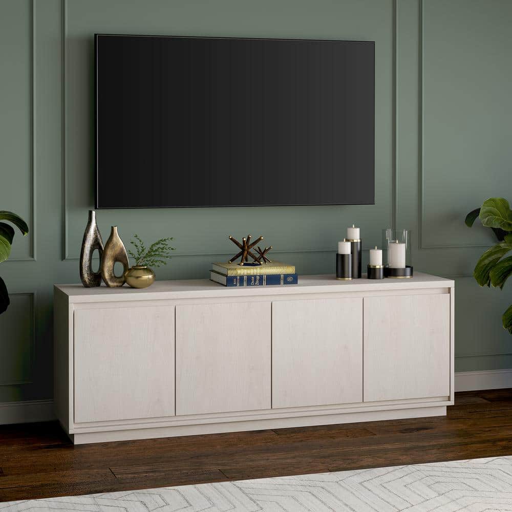 Alder White Modern TV Stand with Cabinets, 68-Inch