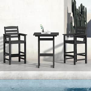 3-Pieces HDPE Plastic Square 46 in. Outdoor Bar Set in Black