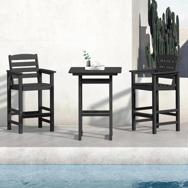 JEAREY 3-Pieces HDPE Plastic Square 46 in. Outdoor Bar Set in Black