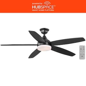 Tyra 52 in. Smart Indoor Matte Black Ceiling Fan with Adjustable White LED with Remote Included Powered by Hubspace