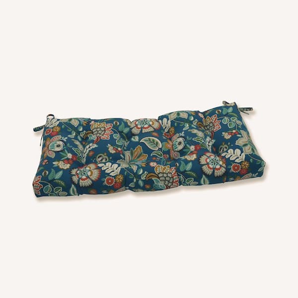 Pillow Perfect Floral Rectangular Outdoor Bench Cushion in Blue
