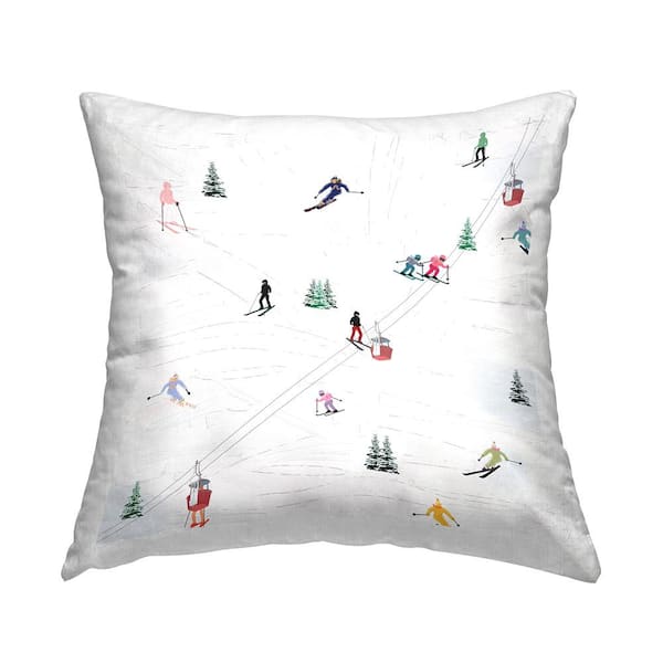 Stupell Industries Snowy Winter Ski Slopes Multi-Color Print Polyester 18in. X 18in. Throw Pillow